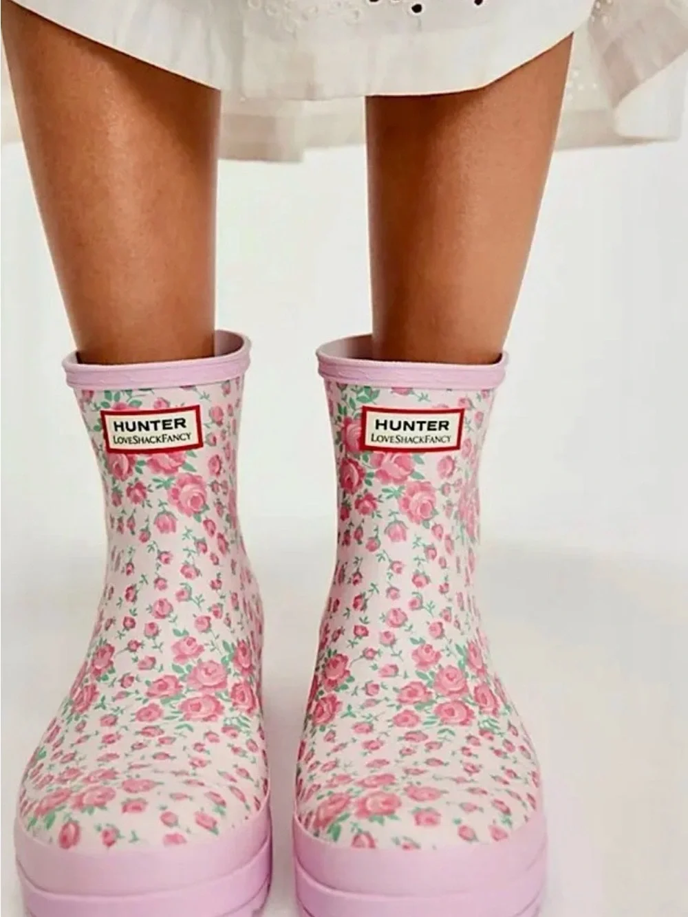 Free People Hunter LoveShackFancy Play Short Rain Boot Light Pink Roses
